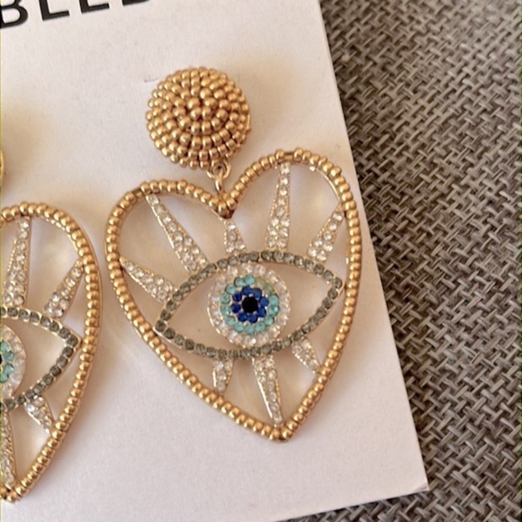 Brand New BaubleBar Evil Eye Heart Gold Tone Beaded Sparkly Drop Earrings - Picture 6 of 11